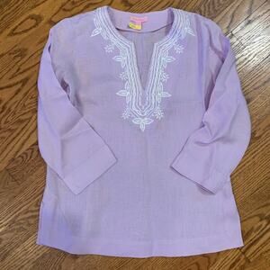 Lilly Pulitzer XXS Amelia Island 100% Linen Tunic Top Lilac Purple 12759